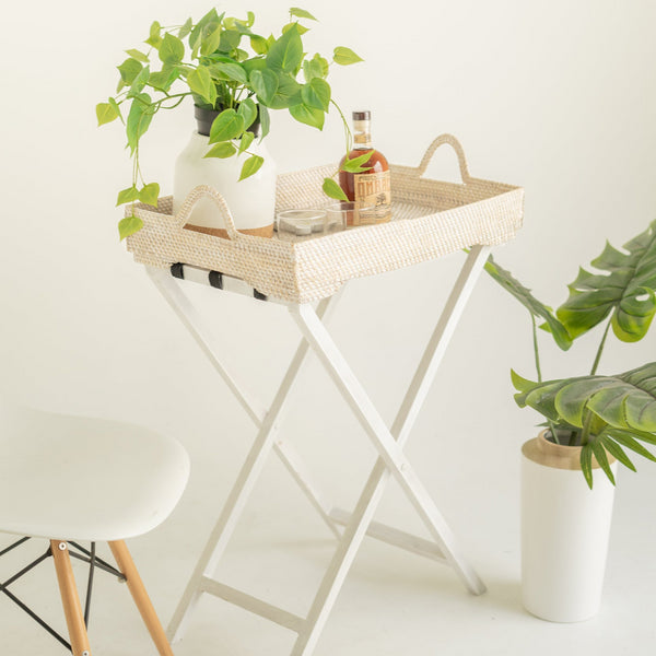 Rattan Butlers Tray - White wash