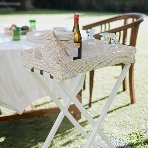 Rattan Butlers Tray - White wash - Coastal Villa Homeware