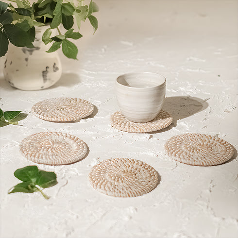 Rattan Coaster for drinks - White Wash - Coastal Villa Homeware