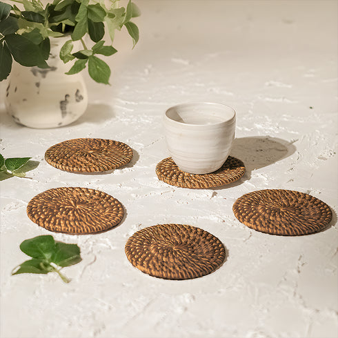Rattan Coaster - Round Dark Brown - Coastal Villa Homeware