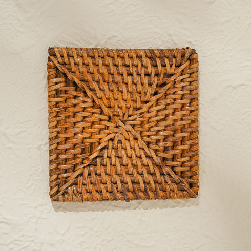 Dark Brown Square Rattan Coaster