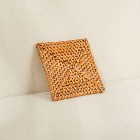 Rattan Square Coasters - Honey Brown - Coastal Villa Homeware