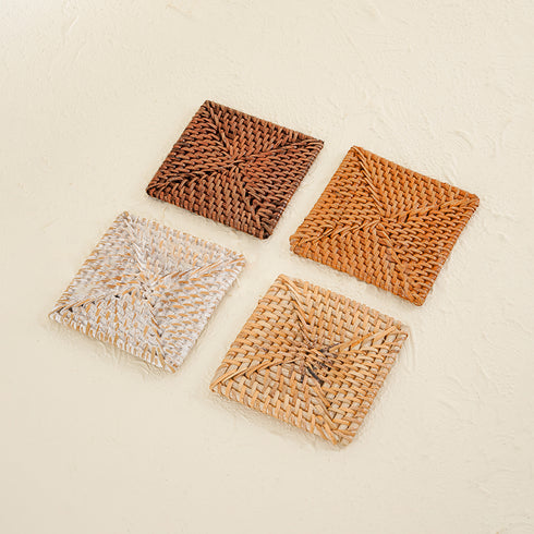 Rattan Square Coasters - Natural - Coastal Villa Homeware