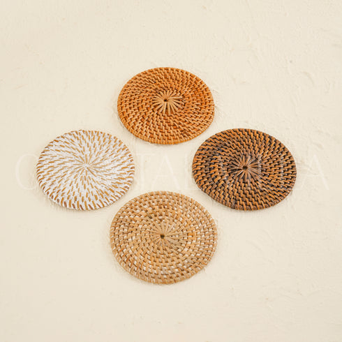 Round Rattan Coaster - Honey Brown - Coastal Villa Homeware