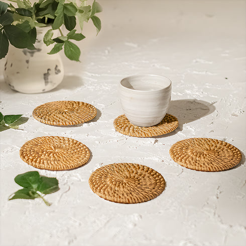 Round Rattan Coaster - Natural - Coastal Villa Homeware