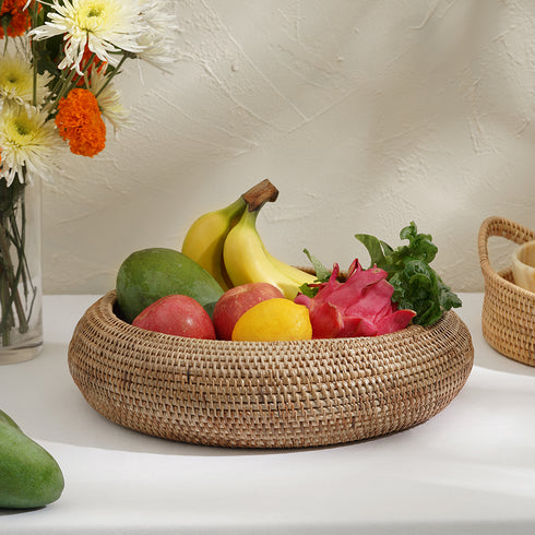 Large Fruit Bowl Woven Rattan in 4 Different Colours - Coastal Villa Homeware