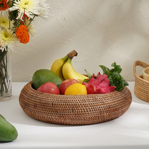 Large Fruit Bowl Woven Rattan in 4 Different Colours - Coastal Villa Homeware