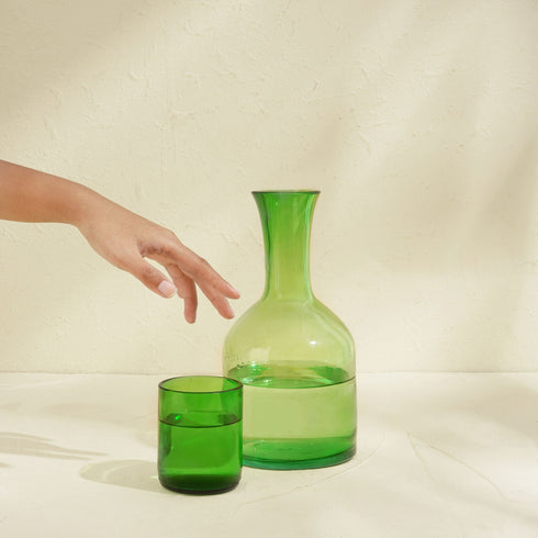 Carafe with glass lid - Green and Amber - Coastal Villa Homeware