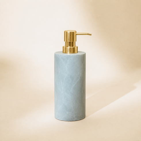Zeolite stone soap dispenser with satin gold metal pump