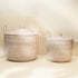 Round White wash Rattan storage baskets in two sizes