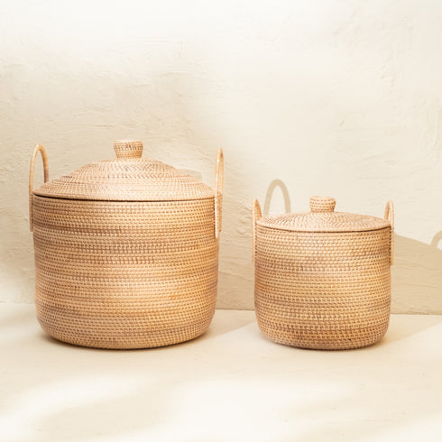 Natural rattan baskets in small and large