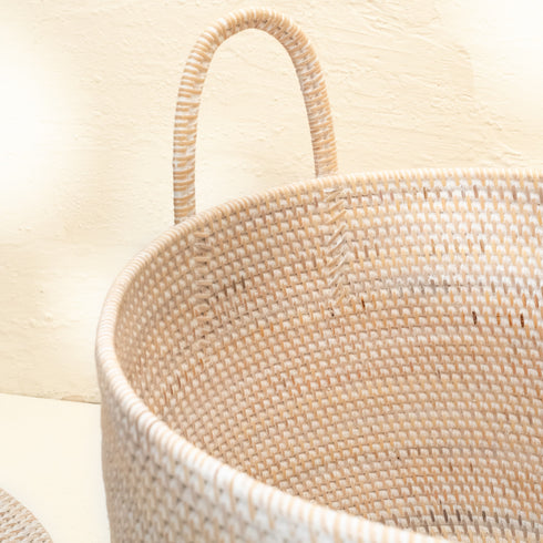 Inside of rattan basket woven wicker storage