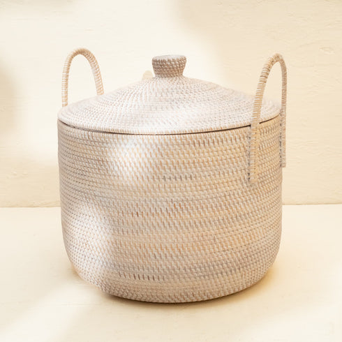 Woven whitewash basket with cone lid