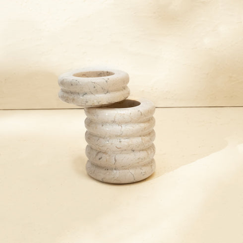 Marble candleholders-Spiral Tea Light in Beige and Black - Coastal Villa Homeware