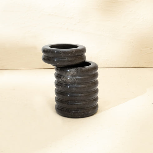 Marble candleholders-Spiral Tea Light in Beige and Black - Coastal Villa Homeware