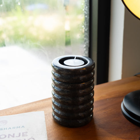 Marble candleholders-Spiral Tea Light in Beige and Black - Coastal Villa Homeware
