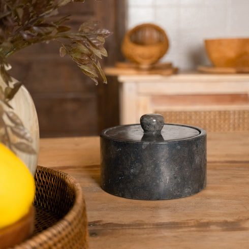 Round Marble Canister For Holding Kitchen Essentials - Coastal Villa Homeware