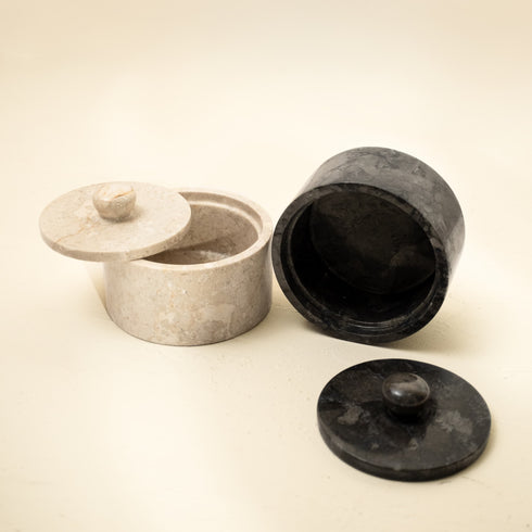 Round Marble Canister For Holding Kitchen Essentials - Coastal Villa Homeware