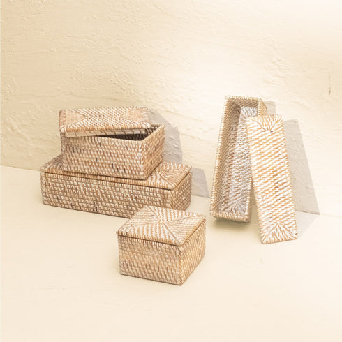 Small Wicker Basket with Lid | Shelf & Drawer Organizer for Home Storage - Coastal Villa Homeware