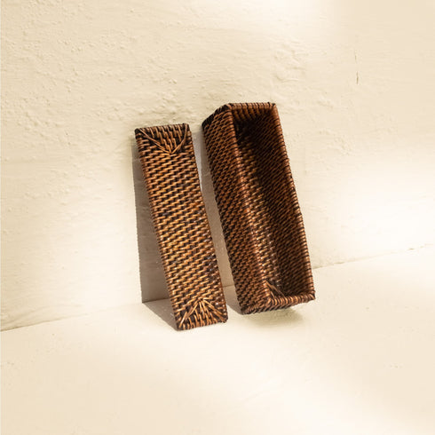 Small Wicker Basket with Lid | Shelf & Drawer Organizer for Home Storage - Coastal Villa Homeware