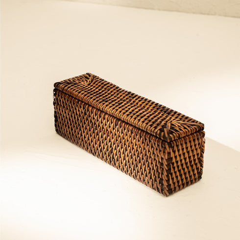Small Wicker Basket with Lid | Shelf & Drawer Organizer for Home Storage - Coastal Villa Homeware