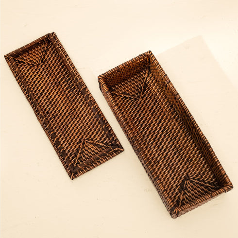 Small Wicker Basket with Lid | Shelf & Drawer Organizer for Home Storage - Coastal Villa Homeware