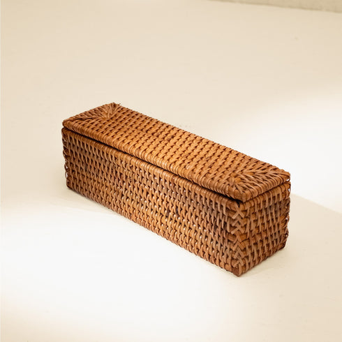 Small Wicker Basket with Lid | Shelf & Drawer Organizer for Home Storage - Coastal Villa Homeware