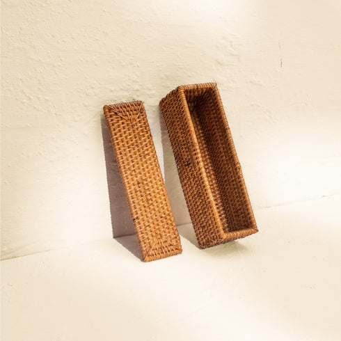 Small Wicker Basket with Lid | Shelf & Drawer Organizer for Home Storage - Coastal Villa Homeware