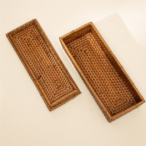 Small Wicker Basket with Lid | Shelf & Drawer Organizer for Home Storage - Coastal Villa Homeware