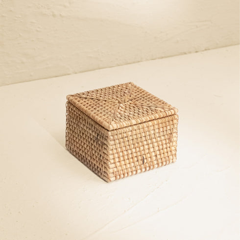 Small Wicker Basket with Lid | Shelf & Drawer Organizer for Home Storage - Coastal Villa Homeware