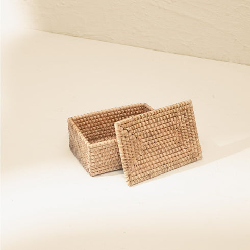 Small Wicker Basket with Lid | Shelf & Drawer Organizer for Home Storage - Coastal Villa Homeware