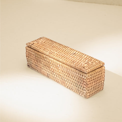 Small Wicker Basket with Lid | Shelf & Drawer Organizer for Home Storage - Coastal Villa Homeware