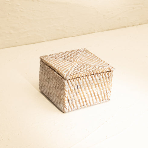 Small Wicker Basket with Lid | Shelf & Drawer Organizer for Home Storage - Coastal Villa Homeware
