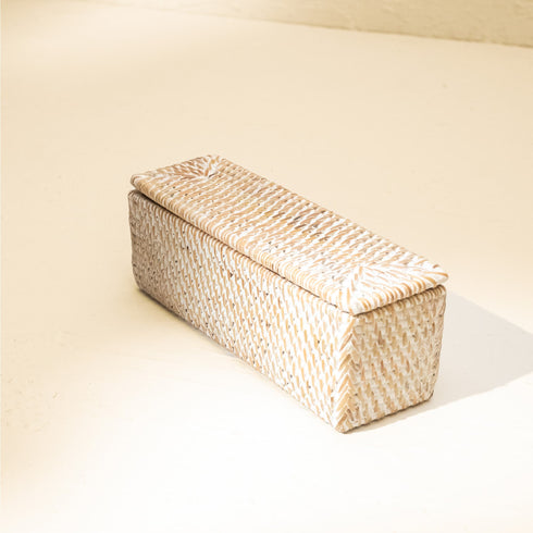 Small Wicker Basket with Lid | Shelf & Drawer Organizer for Home Storage - Coastal Villa Homeware