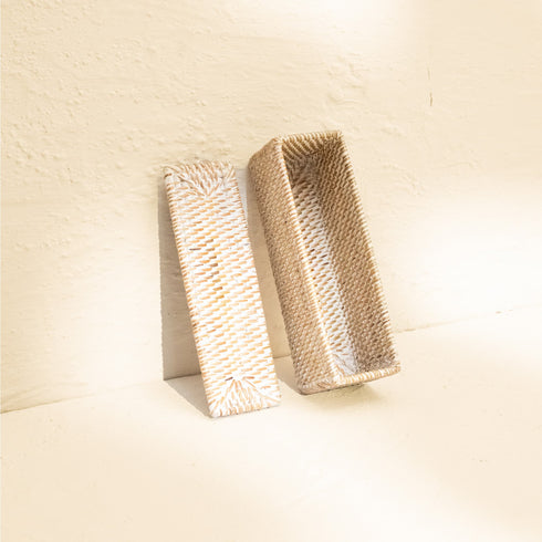 Small Wicker Basket with Lid | Shelf & Drawer Organizer for Home Storage - Coastal Villa Homeware