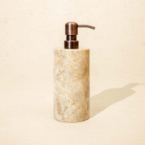 Beige marble soap dispenser with coffee metal pump
