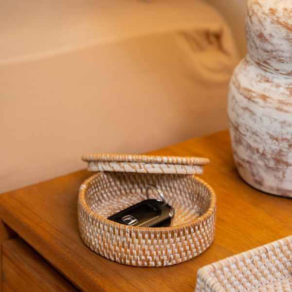 Rattan Mini Canister With Lid For Organisation - Coastal Villa Homeware