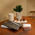 Beige marble business card holder desk accessory genuine stone