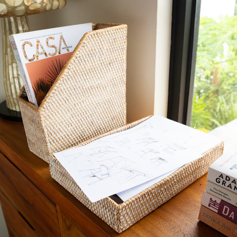 Rattan A4 Paper Tray - Coastal Villa Homeware