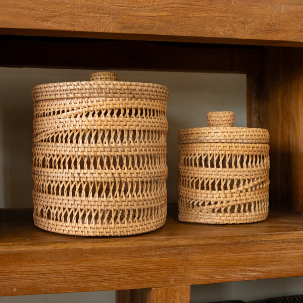 Rattan Spiral Canister Basket in 3 sizes - Coastal Villa Homeware