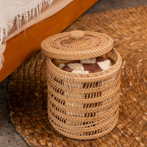 Rattan Spiral Canister Basket in 3 sizes - Coastal Villa Homeware