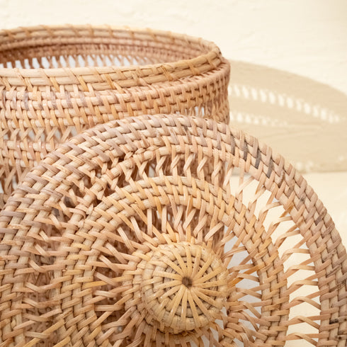 Rattan Spiral Canister Basket in 3 sizes - Coastal Villa Homeware
