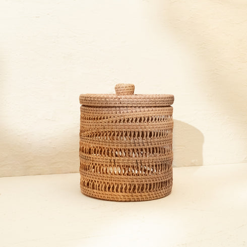 Rattan Spiral Canister Basket in 3 sizes - Coastal Villa Homeware