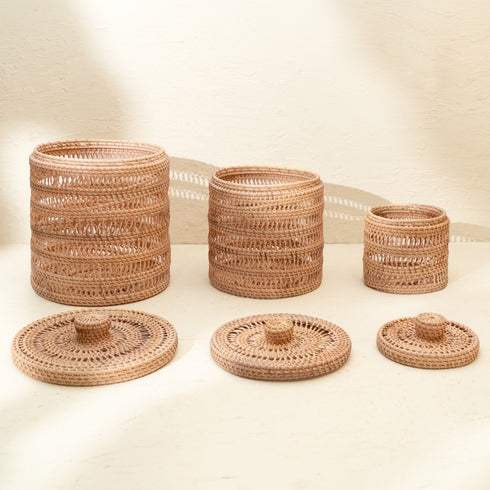 Rattan Spiral Canister Basket in 3 sizes - Coastal Villa Homeware