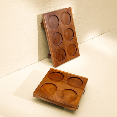 Condiment Containers with Wood Lids and Wooden Tray - Coastal Villa Homeware
