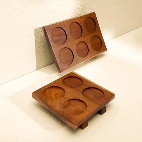 Condiment Containers with Wood Lids and Wooden Tray - Coastal Villa Homeware