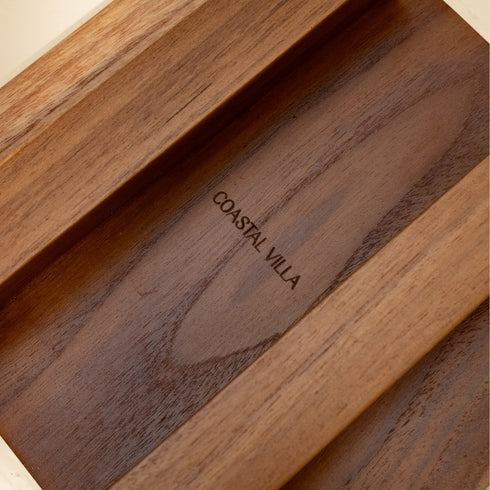 Condiment Containers with Wood Lids and Wooden Tray - Coastal Villa Homeware