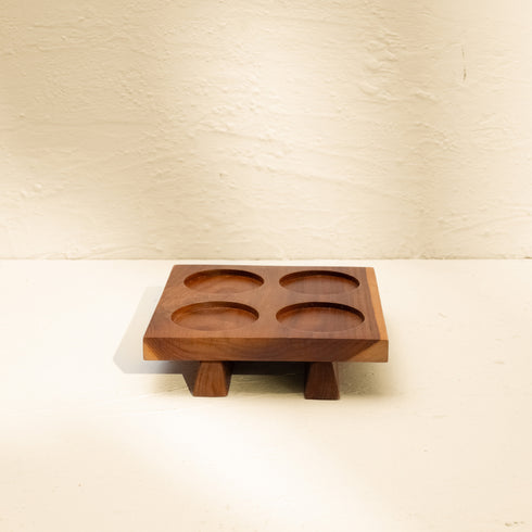 Condiment Containers with Wood Lids and Wooden Tray - Coastal Villa Homeware