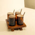Condiment Containers with Wood Lids and Wooden Tray - Coastal Villa Homeware