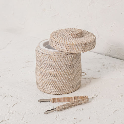 Rattan Insulated Ice Bucket with Tongs - 3 colours - Coastal Villa Homeware